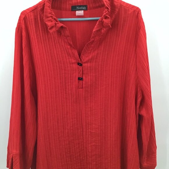 Moonlight by Y&S Popover Top XXL Red Goth Wired Collar Crinkle Pleated Sharkbite - Picture 8 of 13
